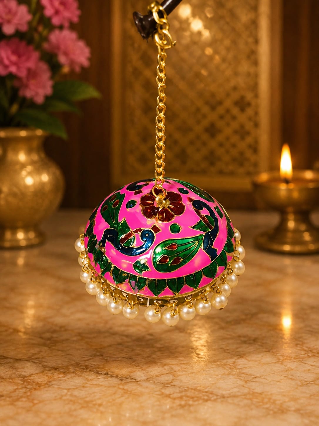 Colorful kundan crystal hanging decor