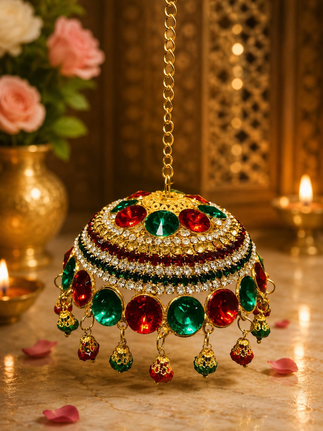 Red and green gemstone hanging ornament