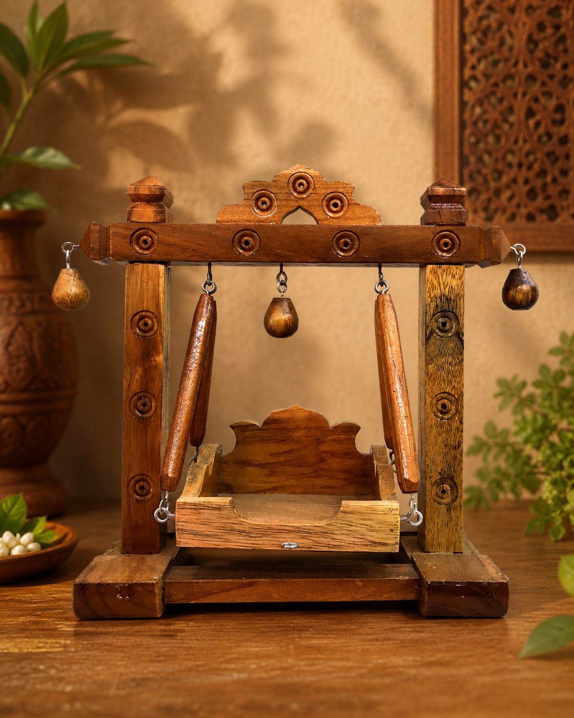 Laddu Gopal wooden jhula swing