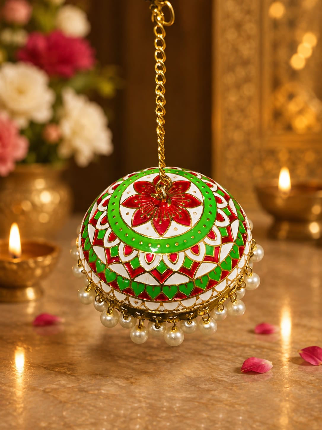 Pink floral pearl hanging decor