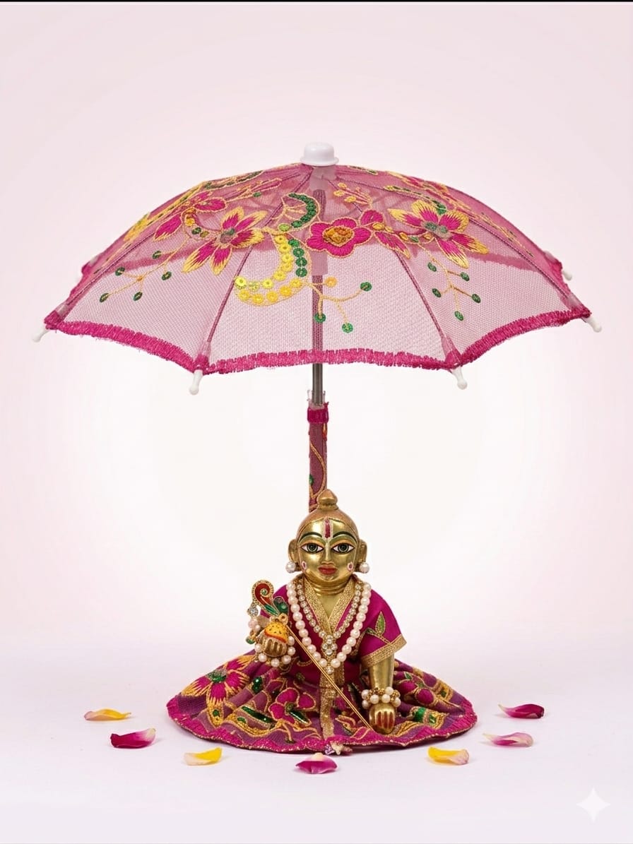 Pink decorative umbrella with idol